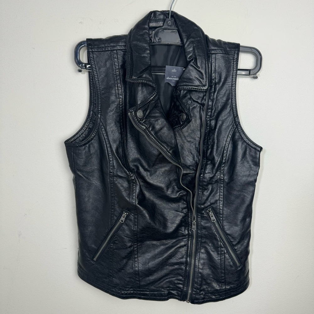 Abercrombie Kids Faux Leather Moto Jacket VEST Size XL (16)  Black NEW